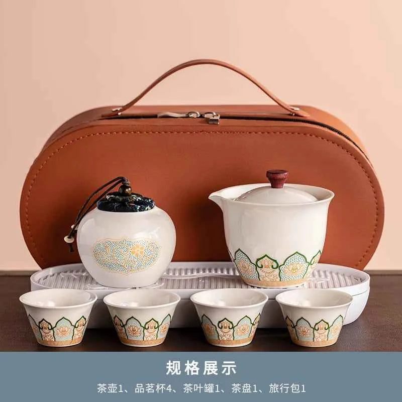 AuraKin travel portable ceramic tea set for outdoor and office tea rituals
