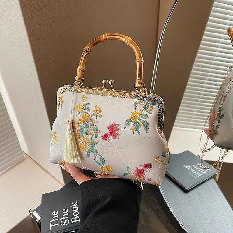 Bamboo Portable Cheongsam Bag Handmade Bag New Chinese Hanfu Bag Temperament Mother's Day Gift Crossbody Embroidery Bag