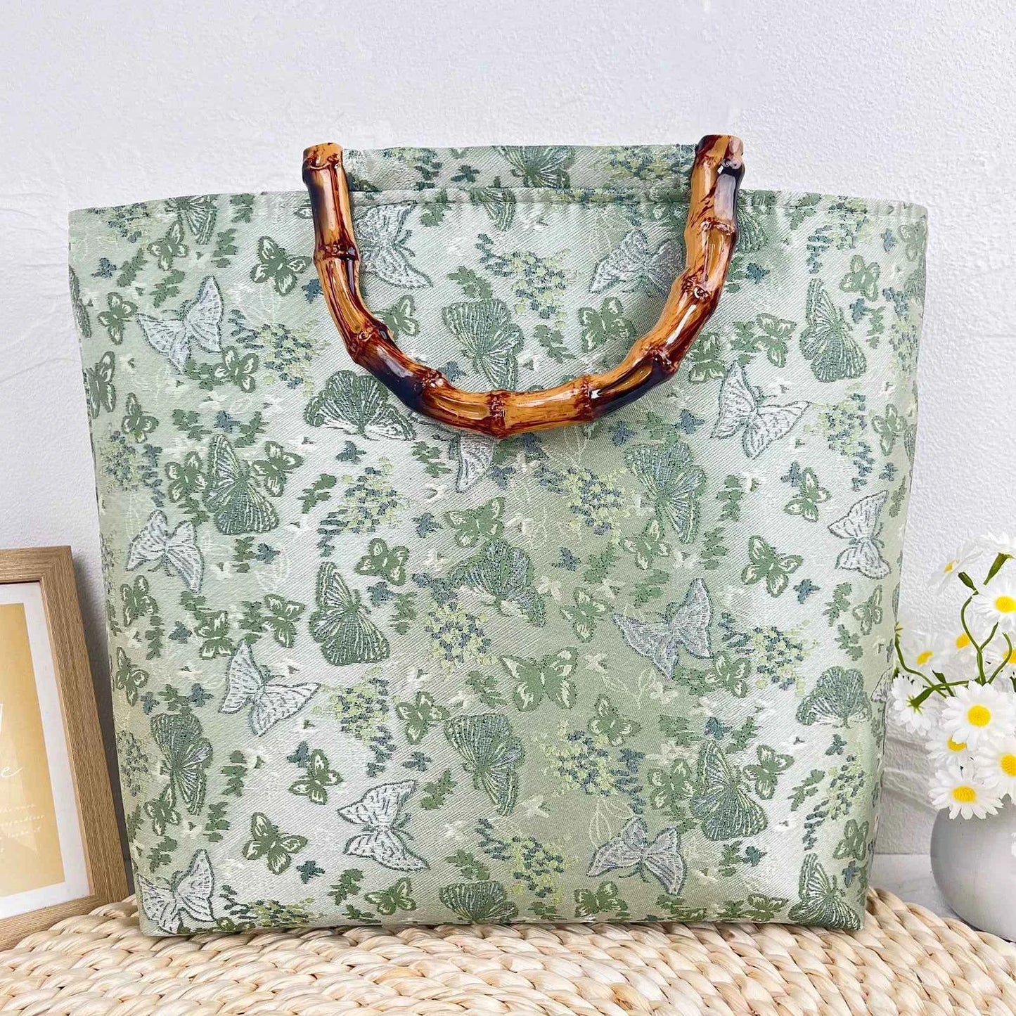 Original Design New Chinese Temperament Bamboo Retro Large Capacity National Style Classical Cheongsam style Tote bag