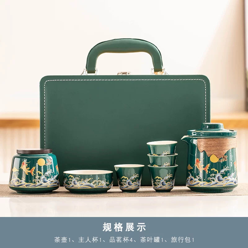 AuraKin travel portable ceramic tea set for outdoor and office tea rituals