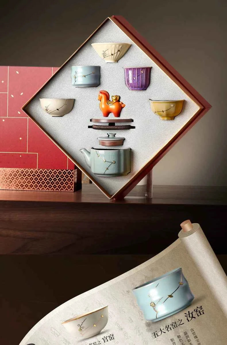 Intangible cultural heritage curium nails five famous kiln tea set 2026 new teapot teacup high-end elders housewarming gift