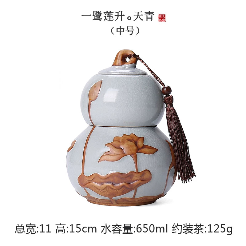 Internet celebrity feng shui porcelain pot gourd ornament ceramic tea can sealed tank tea storage tank small tea can boutique high-end - AuraKin