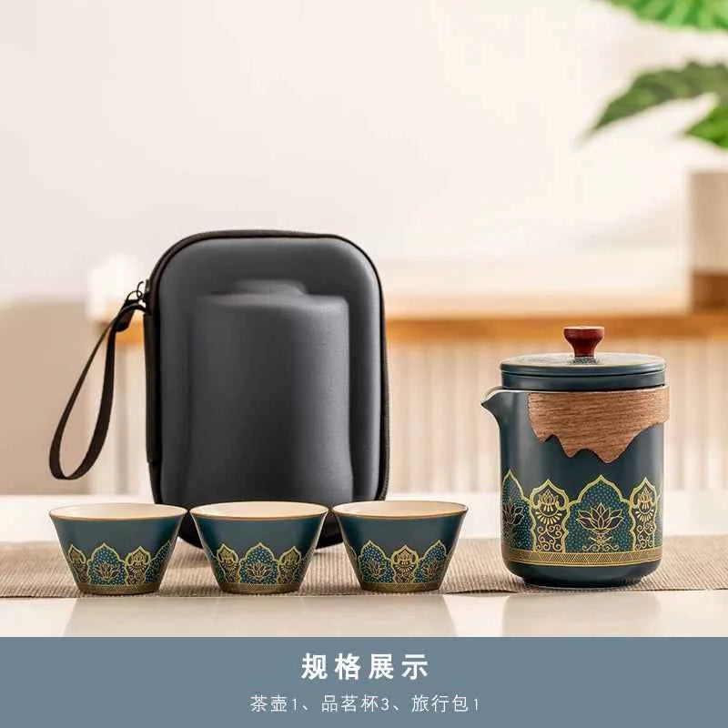 AuraKin travel portable ceramic tea set for outdoor and office tea rituals
