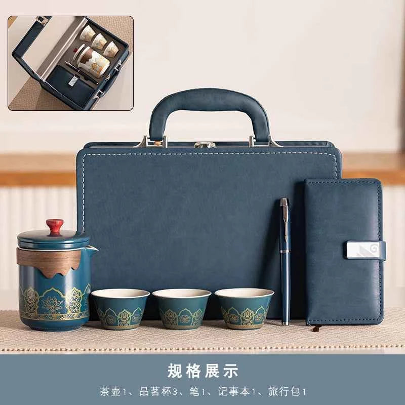AuraKin travel portable ceramic tea set for outdoor and office tea rituals