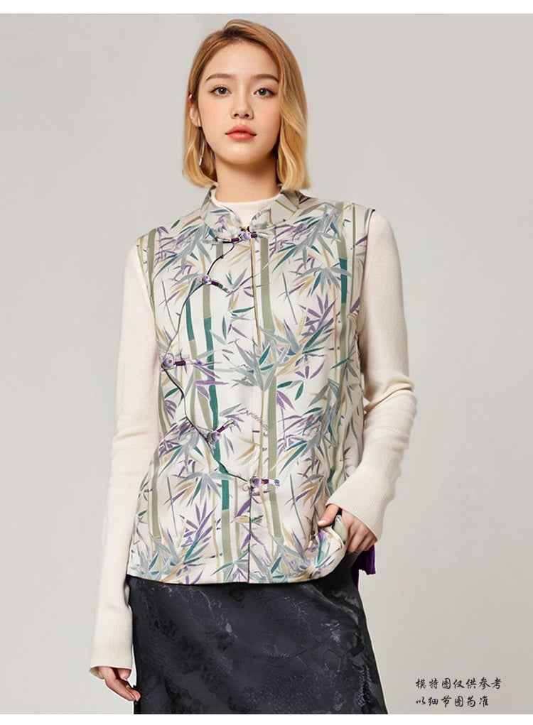 Double-sided mulberry silk national style vest for women's autumn and winter new Chinese silk brocade buckle vest accepts customization