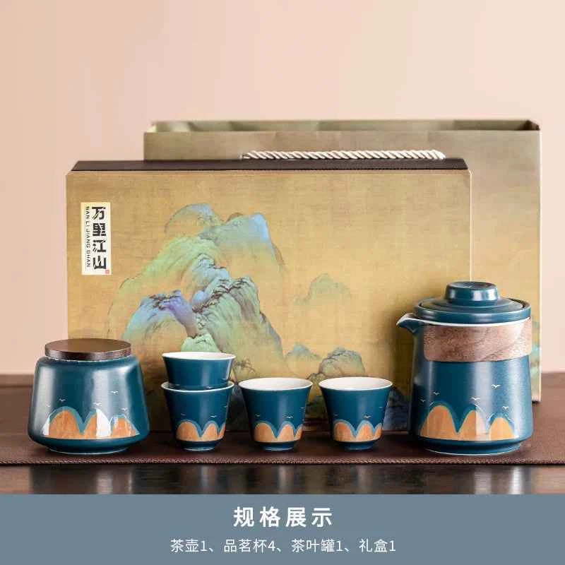 AuraKin travel portable ceramic tea set for outdoor and office tea rituals