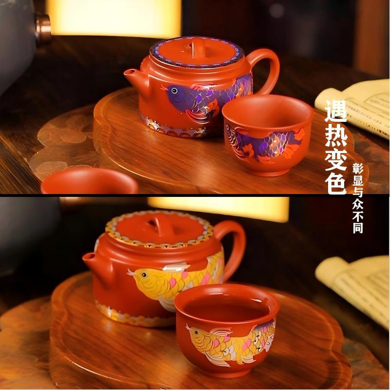 Purple clay pot Pure handmade Zhu mud teapot High-end Kung Fu tea set Household heat-changing color Purple sand Han tile teapot - AuraKin
