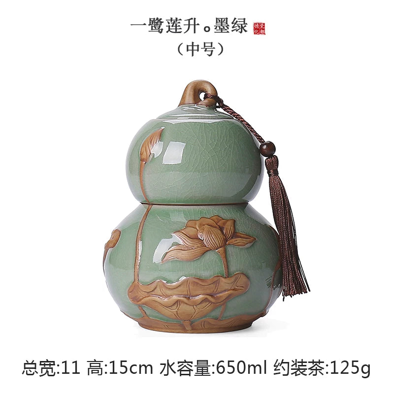 Internet celebrity feng shui porcelain pot gourd ornament ceramic tea can sealed tank tea storage tank small tea can boutique high-end - AuraKin