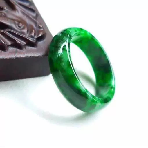 A-grade jadeite ring, dry blue iron dragon flowing floral full green ring for men and women, quartzite jade-green jade ring for men and women