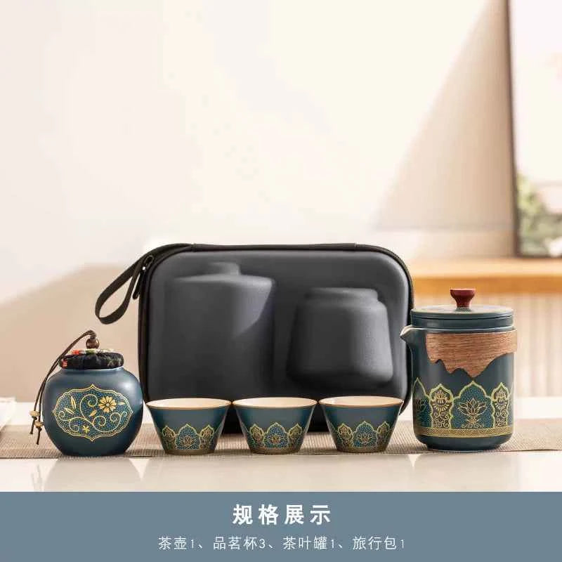 AuraKin travel portable ceramic tea set for outdoor and office tea rituals