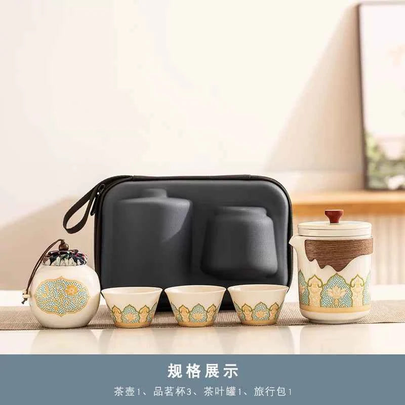 AuraKin travel portable ceramic tea set for outdoor and office tea rituals