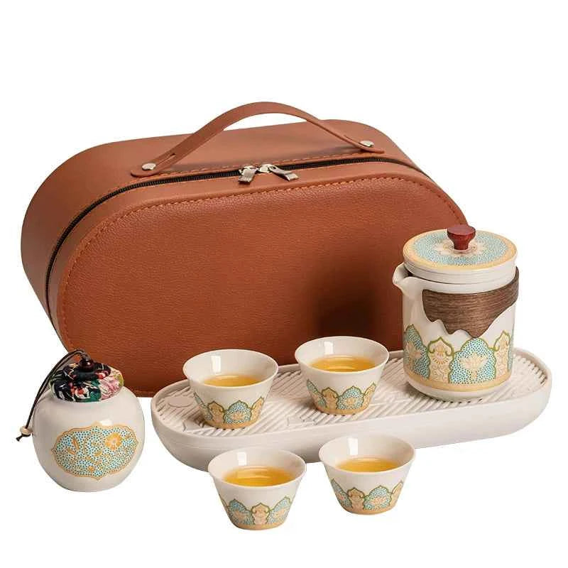 AuraKin travel portable ceramic tea set for outdoor and office tea rituals