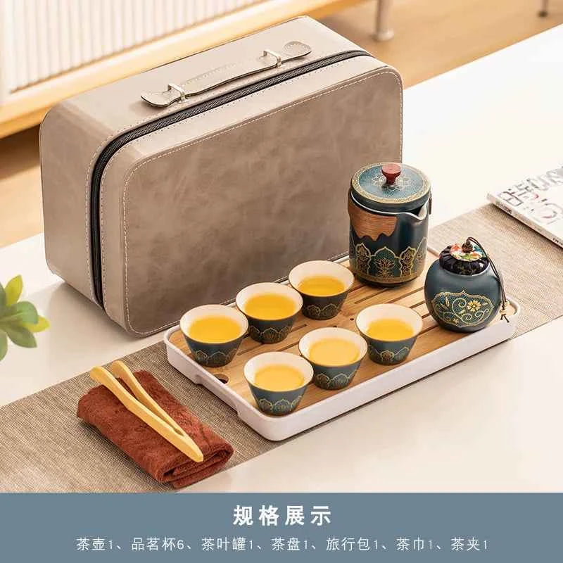 AuraKin travel portable ceramic tea set for outdoor and office tea rituals