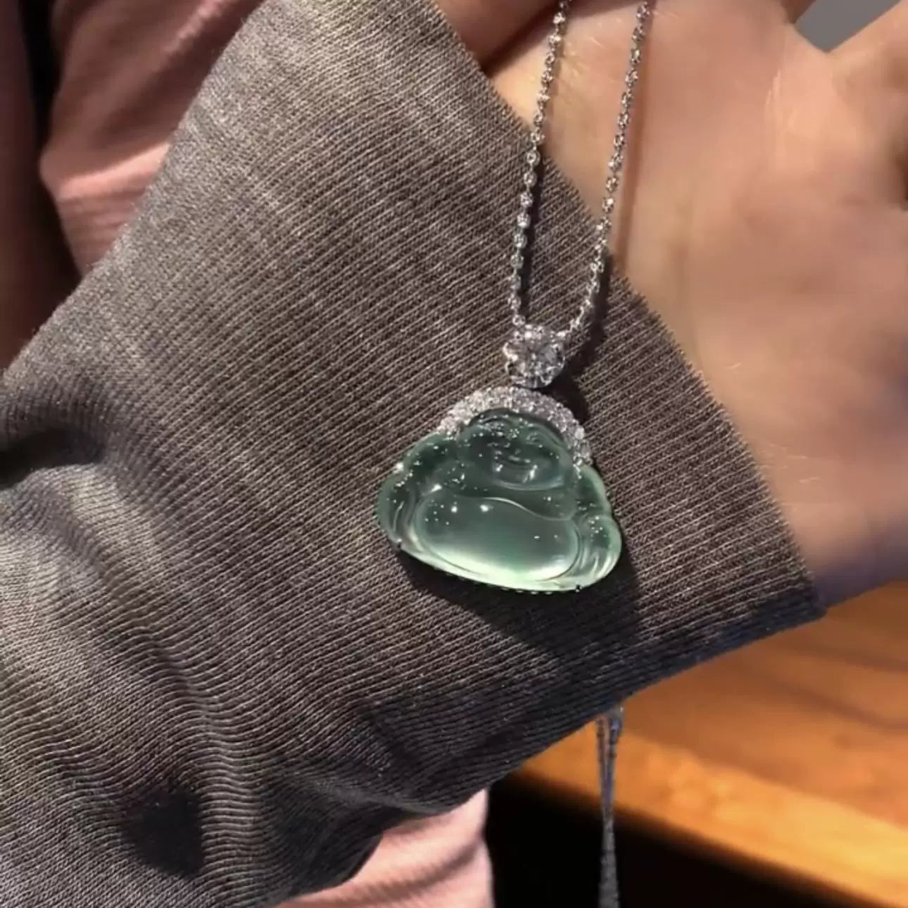 Ice Seed Clear Water Buddha Duke Jade Pendant Myanmar Natural A Product Genuine Floating Green Flower Ice Clear Jade Buddha Pendant Female with Certificate