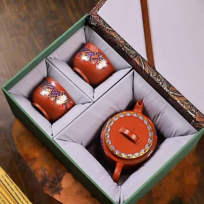 Purple clay pot Pure handmade Zhu mud teapot High-end Kung Fu tea set Household heat-changing color Purple sand Han tile teapot - AuraKin