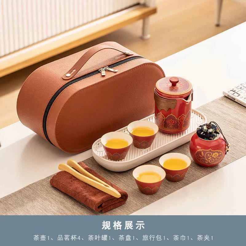 AuraKin travel portable ceramic tea set for outdoor and office tea rituals
