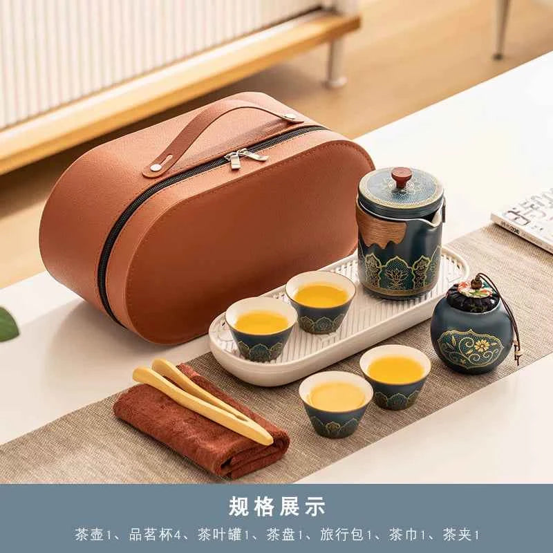 AuraKin travel portable ceramic tea set for outdoor and office tea rituals