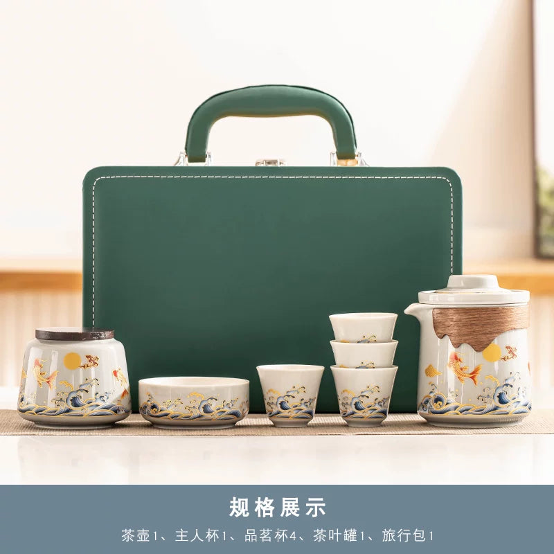 AuraKin travel portable ceramic tea set for outdoor and office tea rituals