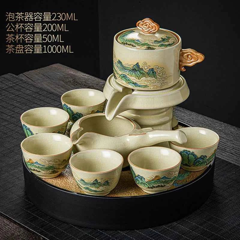 Ru kiln tea set household light luxury high-end Kung Fu tea cup thousand miles Jiangshan gift box housewarming for elders and fathers