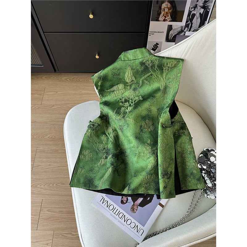 2026 early spring national style vest spring and autumn retro buckle vest high-end single-sided wear jacquard new top