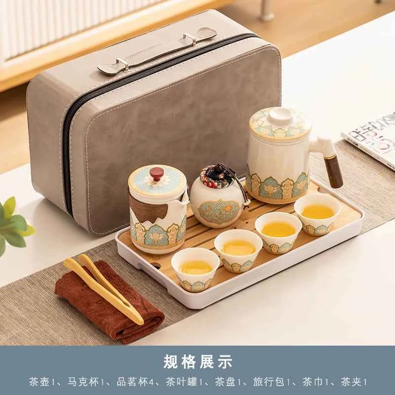 AuraKin travel portable ceramic tea set for outdoor and office tea rituals