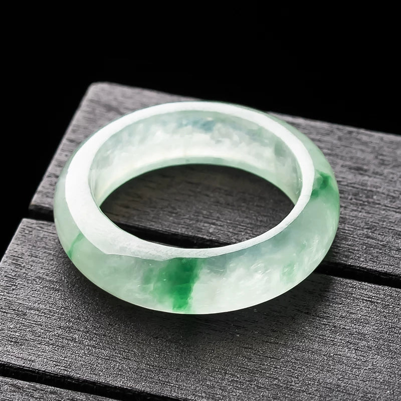 Natural Burmese Laokeng A Grade Jadeite Floating Flower Ring, Ice-type Floating Green Flower Ring, Yanglu Ring Ring for Men and Women Jade Thumb Ring