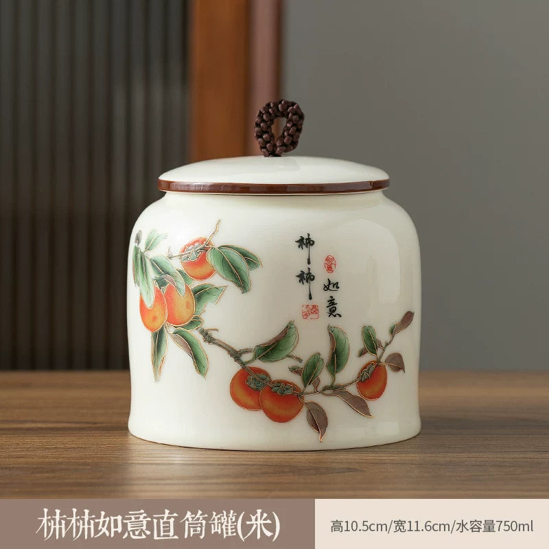 persimmon ruyi persimmon ceramic tea jar sealed jar tea jar storage jar storage jar empty jar household ornament ideas - AuraKin