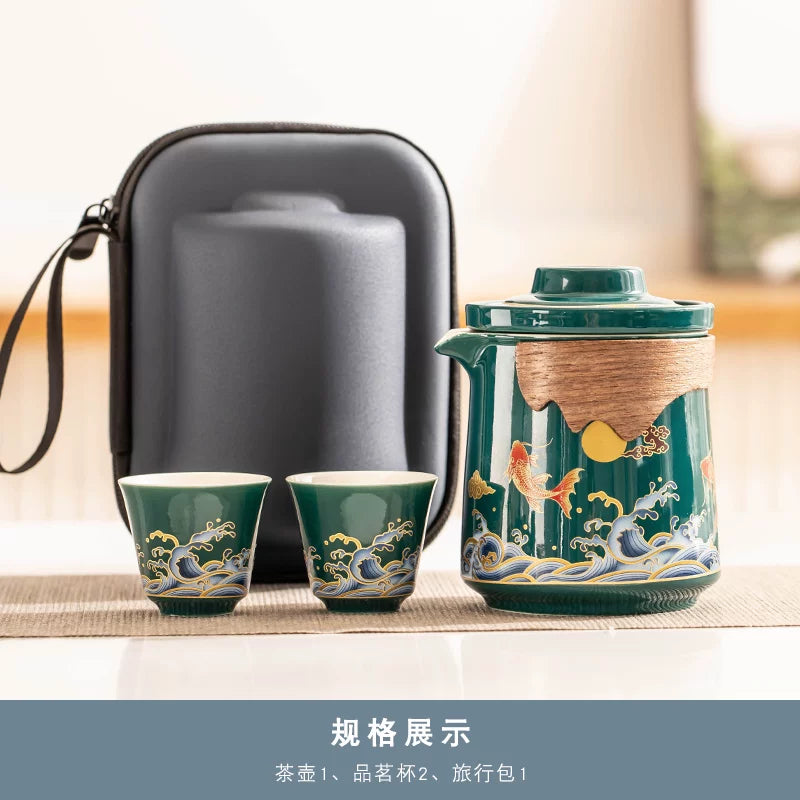 AuraKin travel portable ceramic tea set for outdoor and office tea rituals