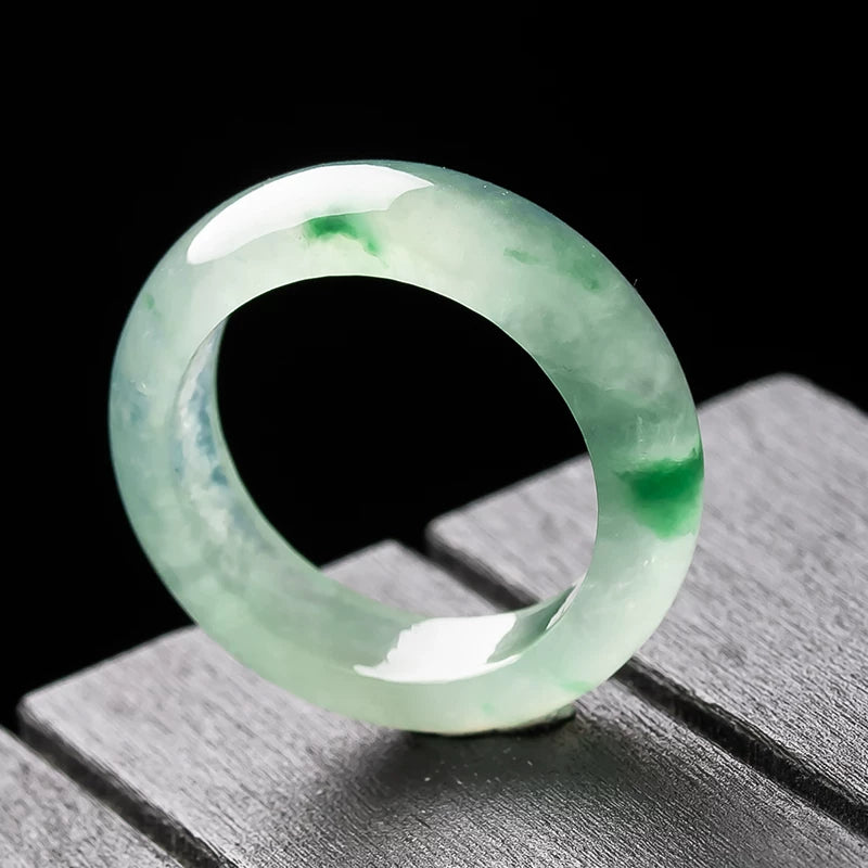 Natural Burmese Laokeng A Grade Jadeite Floating Flower Ring, Ice-type Floating Green Flower Ring, Yanglu Ring Ring for Men and Women Jade Thumb Ring