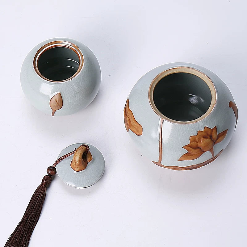 Internet celebrity feng shui porcelain pot gourd ornament ceramic tea can sealed tank tea storage tank small tea can boutique high-end - AuraKin