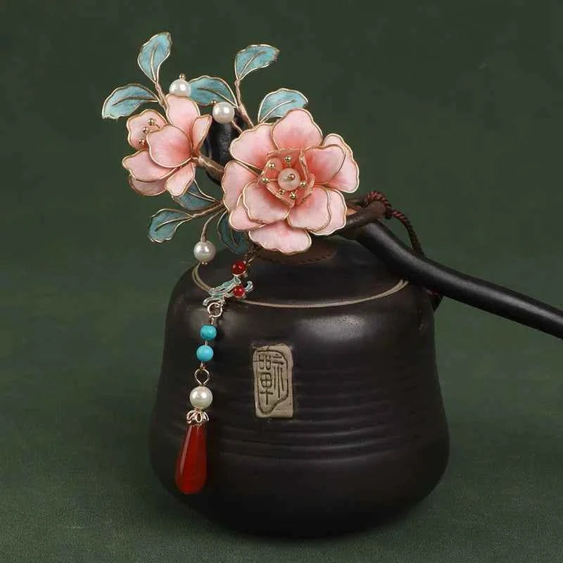Intangible Cultural Heritage Handmade Silk Edelweiss Pink Red Blue Hairpin Hairpin Hanfu Bridal Hair Accessories Imitation Diancui Wedding
