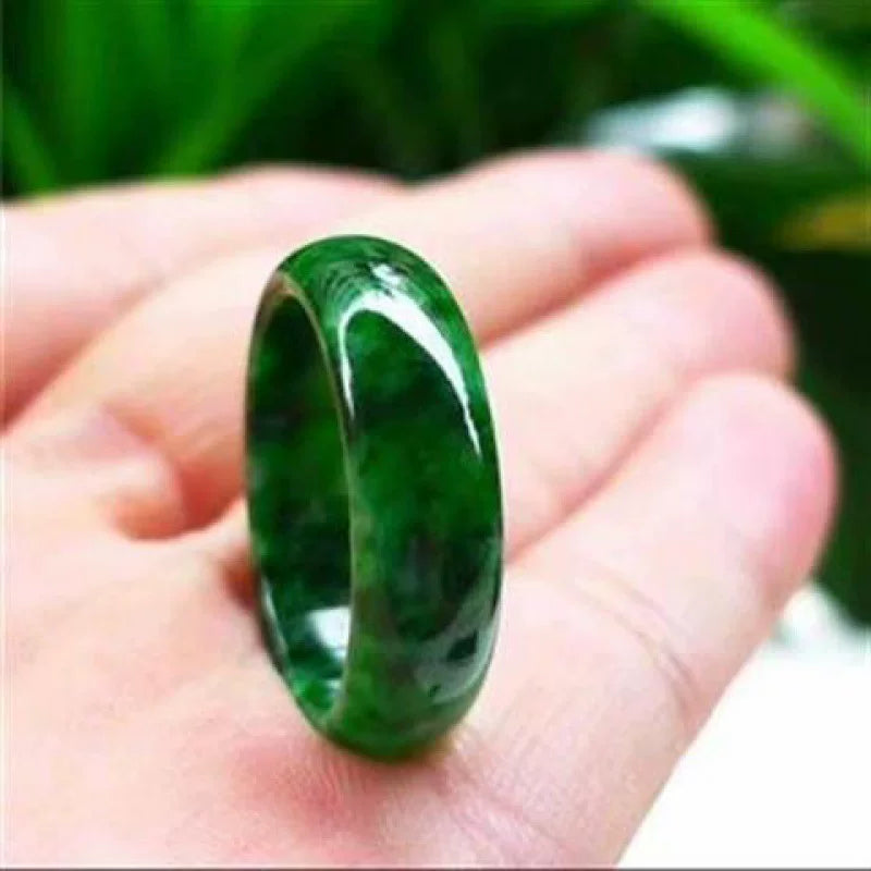 A-grade jadeite ring, dry blue iron dragon flowing floral full green ring for men and women, quartzite jade-green jade ring for men and women