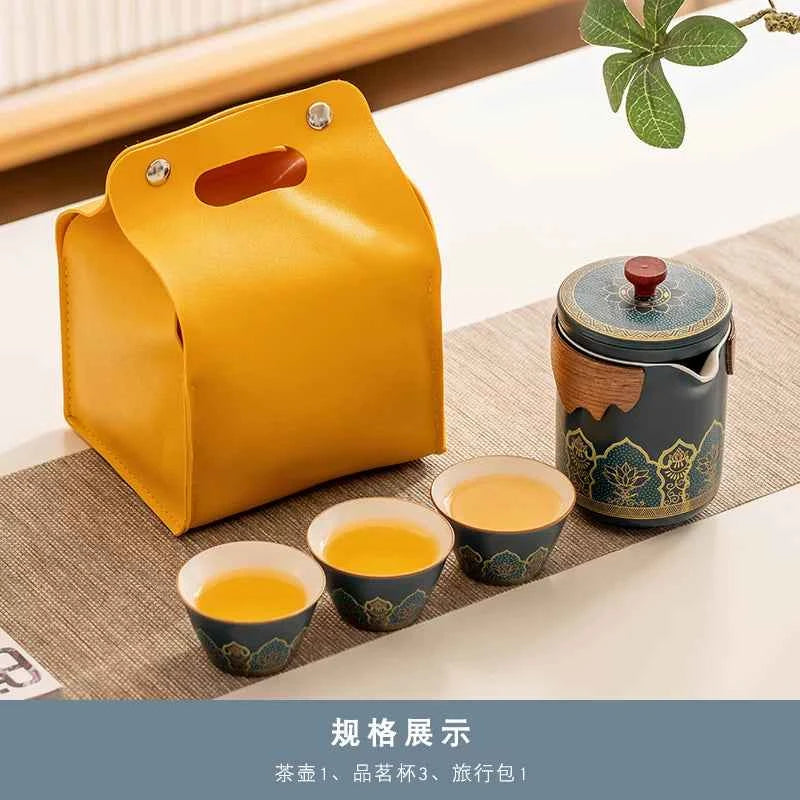 AuraKin travel portable ceramic tea set for outdoor and office tea rituals