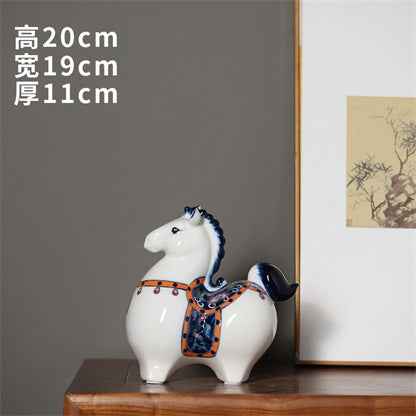 Ice crack blue and white ceramic childhood sweetheart ornament creative home decoration living room wine cabinet desk zodiac horse ornament