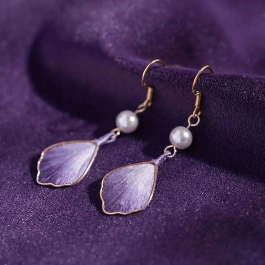 Original intangible cultural heritage fluff earrings for women's high-end purple ear hook ear clips New Chinese Hanfu accessories