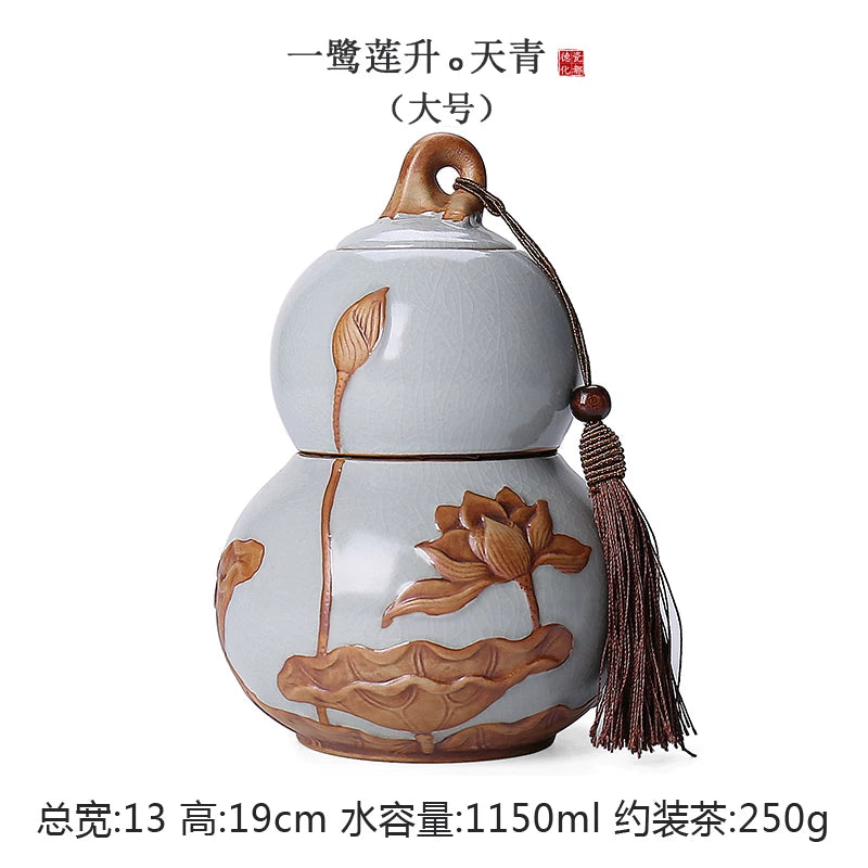 Internet celebrity feng shui porcelain pot gourd ornament ceramic tea can sealed tank tea storage tank small tea can boutique high-end - AuraKin