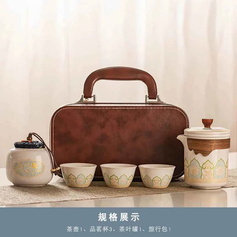 AuraKin travel portable ceramic tea set for outdoor and office tea rituals