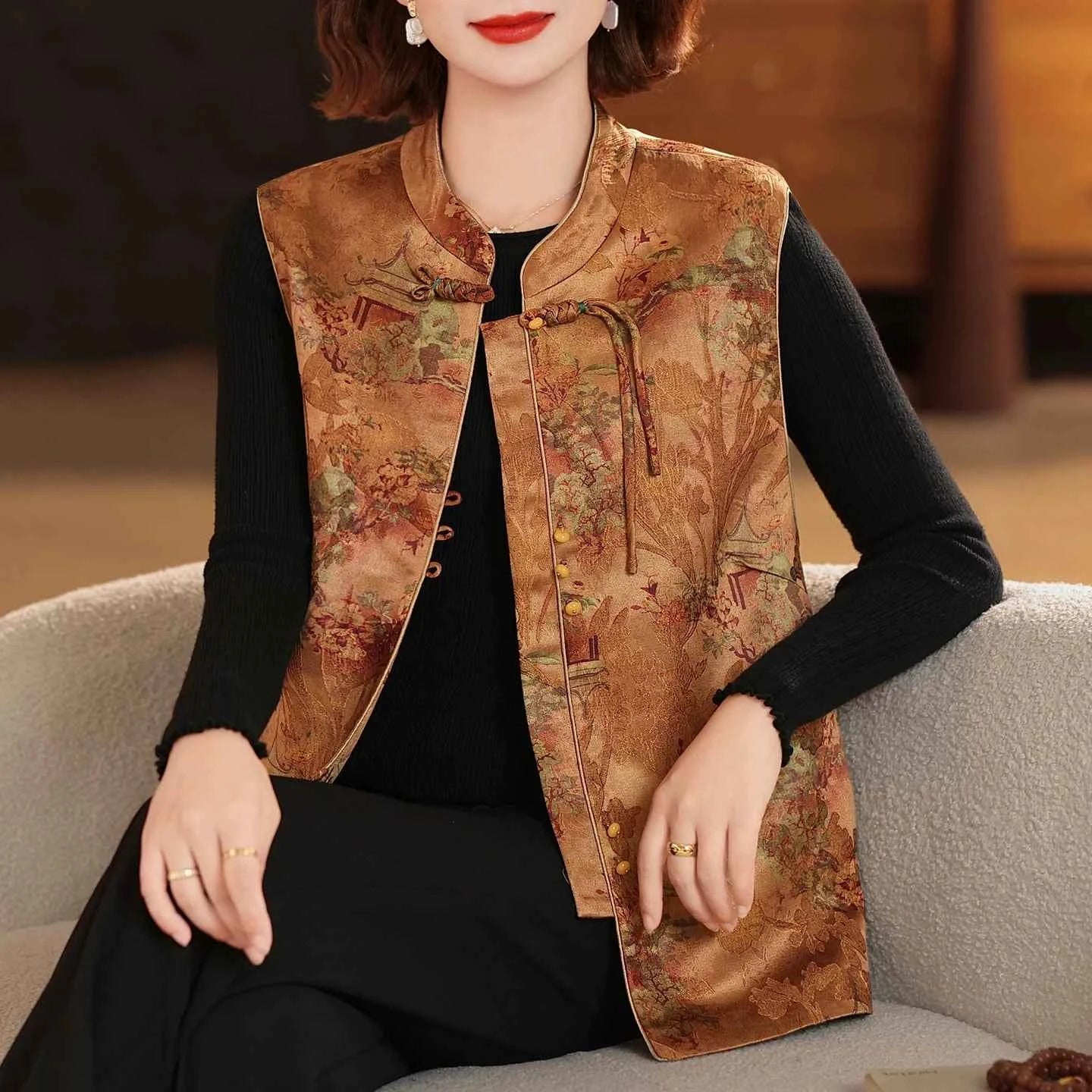 Spring national style vest jacket buckle vest women's spring and autumn new Chinese vest Tang suit top