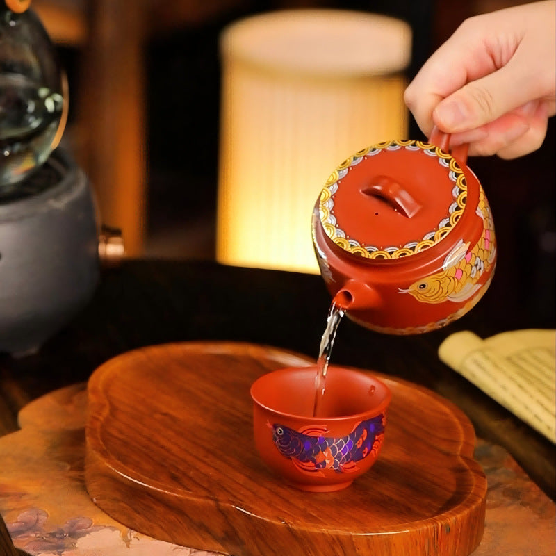 Purple clay pot Pure handmade Zhu mud teapot High-end Kung Fu tea set Household heat-changing color Purple sand Han tile teapot - AuraKin
