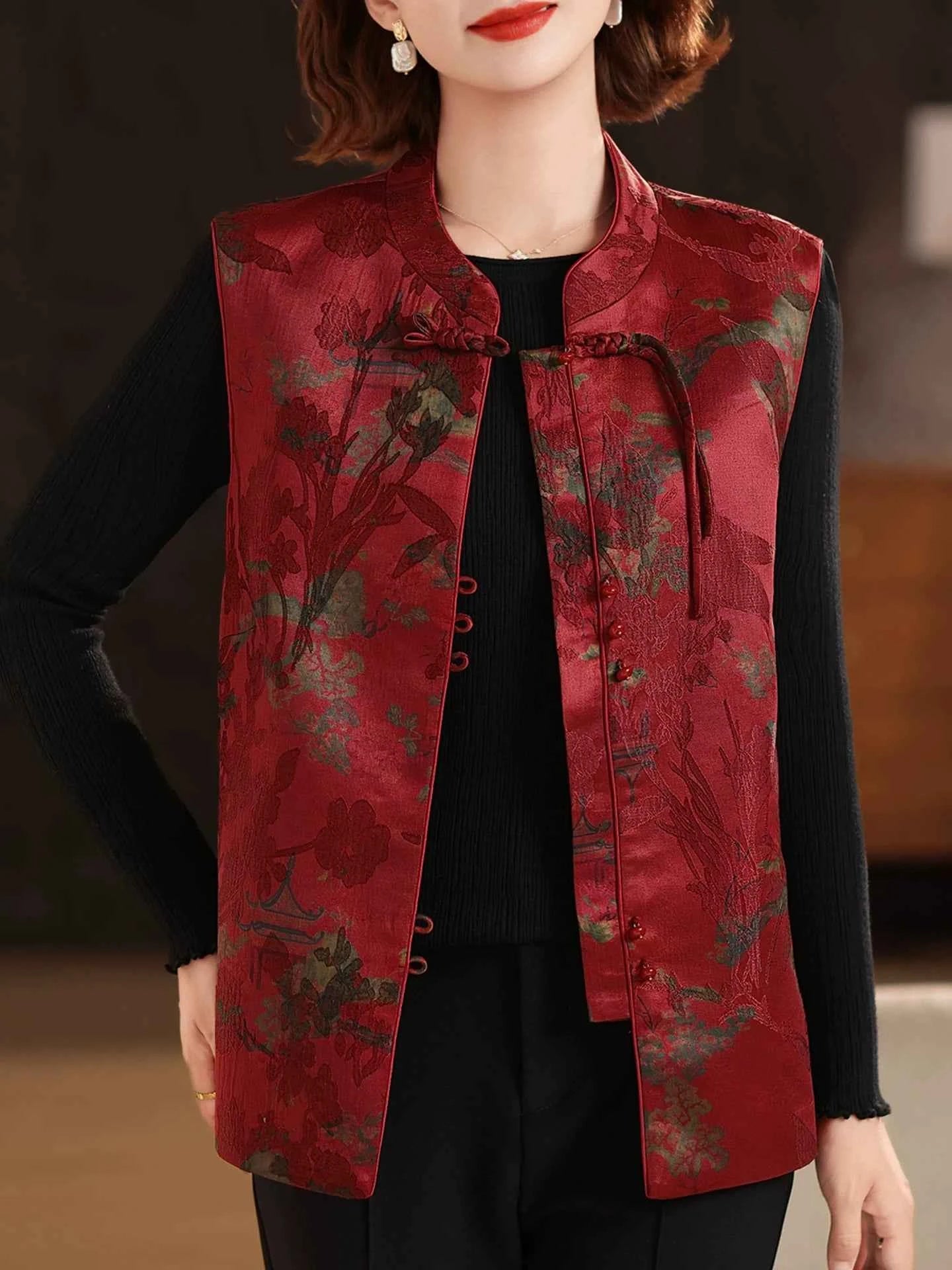 Spring national style vest jacket buckle vest women's spring and autumn new Chinese vest Tang suit top