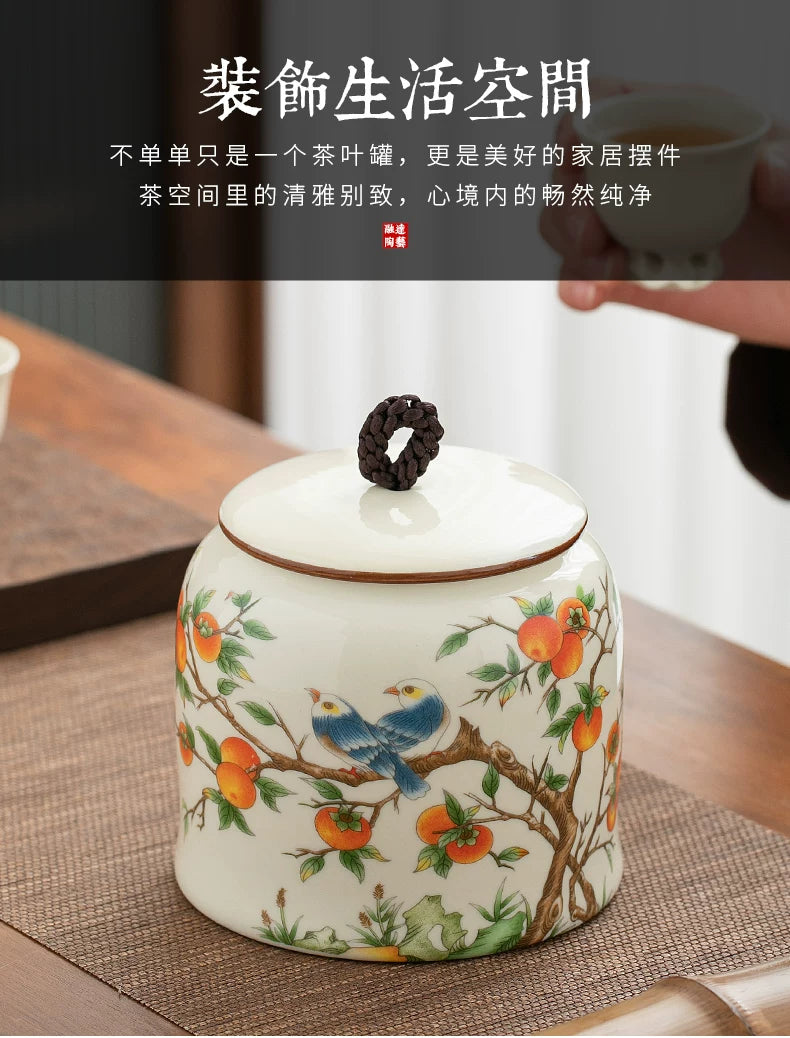 persimmon ruyi persimmon ceramic tea jar sealed jar tea jar storage jar storage jar empty jar household ornament ideas - AuraKin