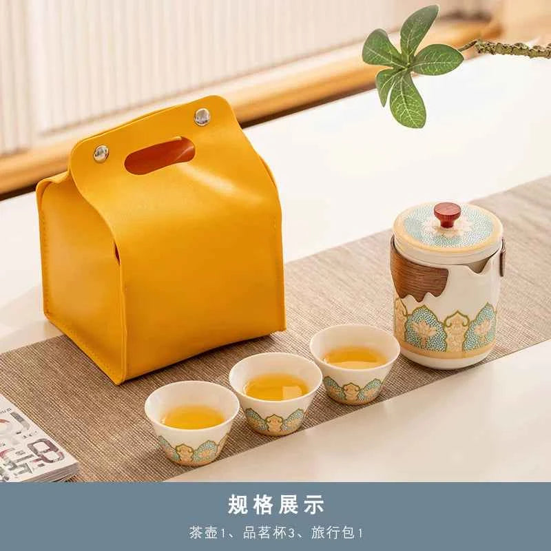 AuraKin travel portable ceramic tea set for outdoor and office tea rituals