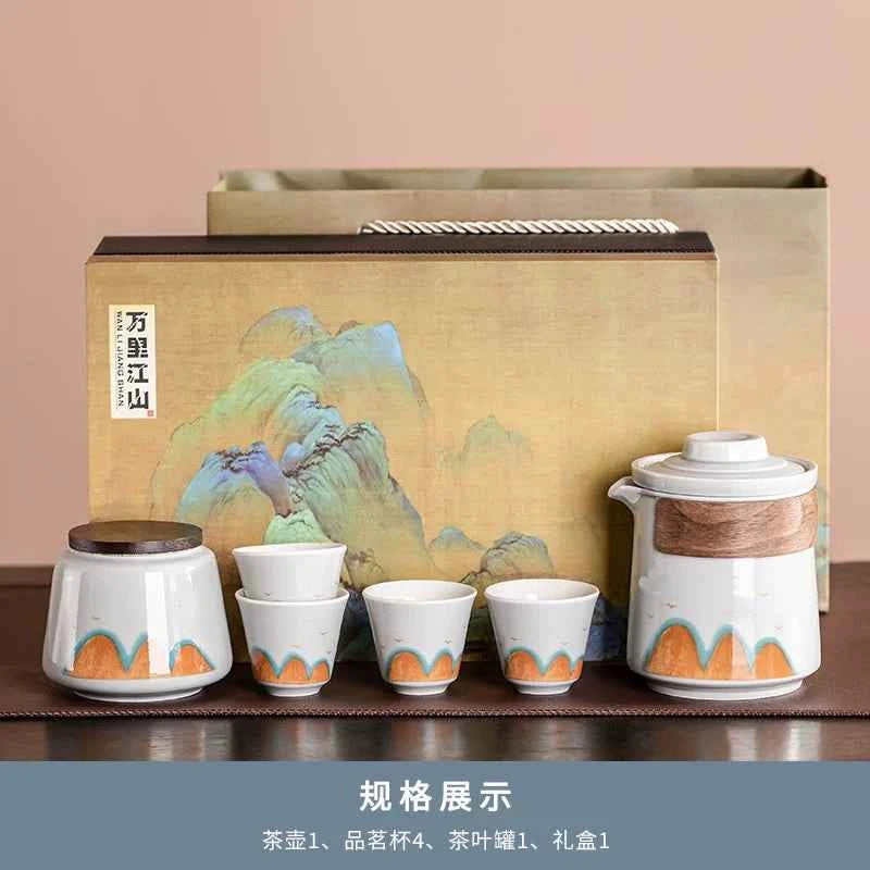 AuraKin travel portable ceramic tea set for outdoor and office tea rituals