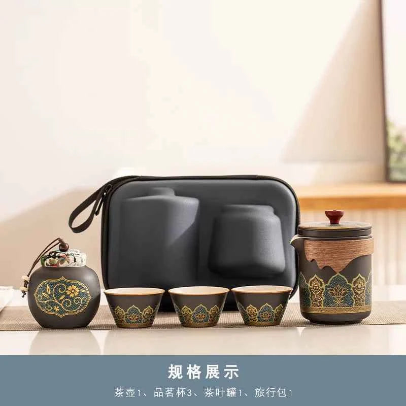 AuraKin travel portable ceramic tea set for outdoor and office tea rituals