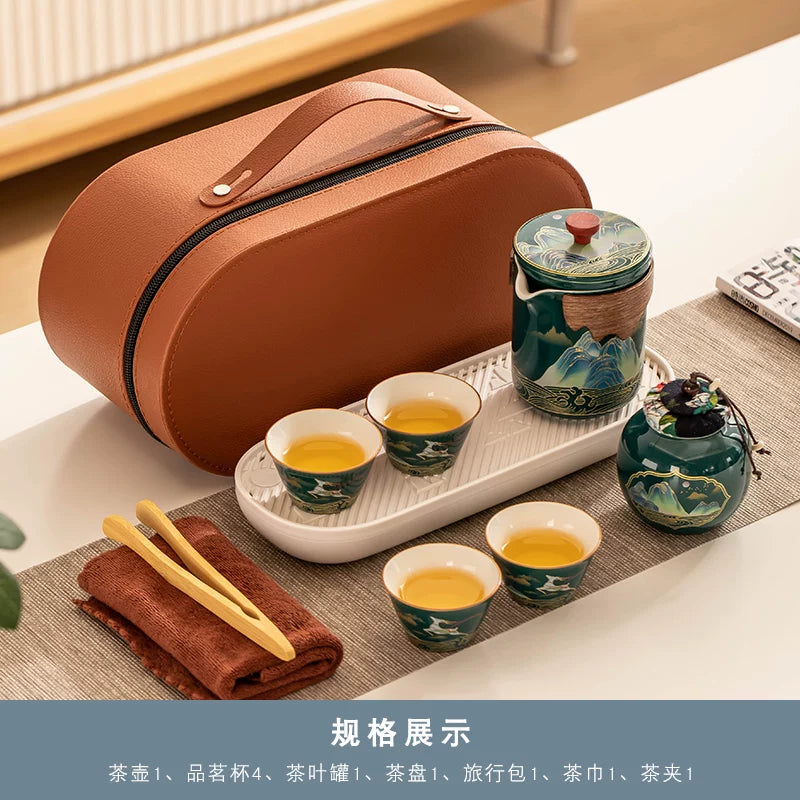 AuraKin travel portable ceramic tea set for outdoor and office tea rituals