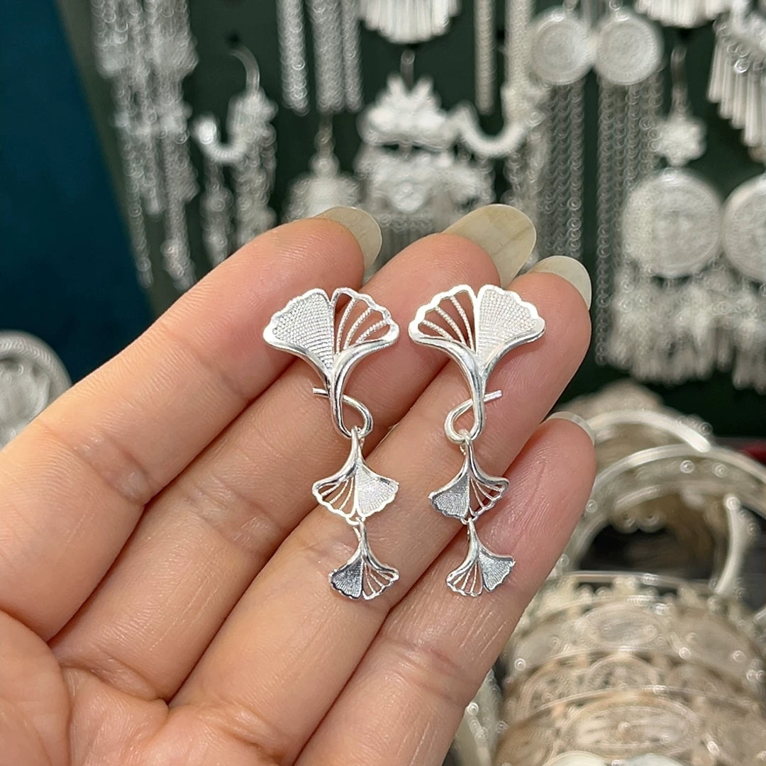 AuraKin Silver Ginkgo Earrings - AuraKin Gift