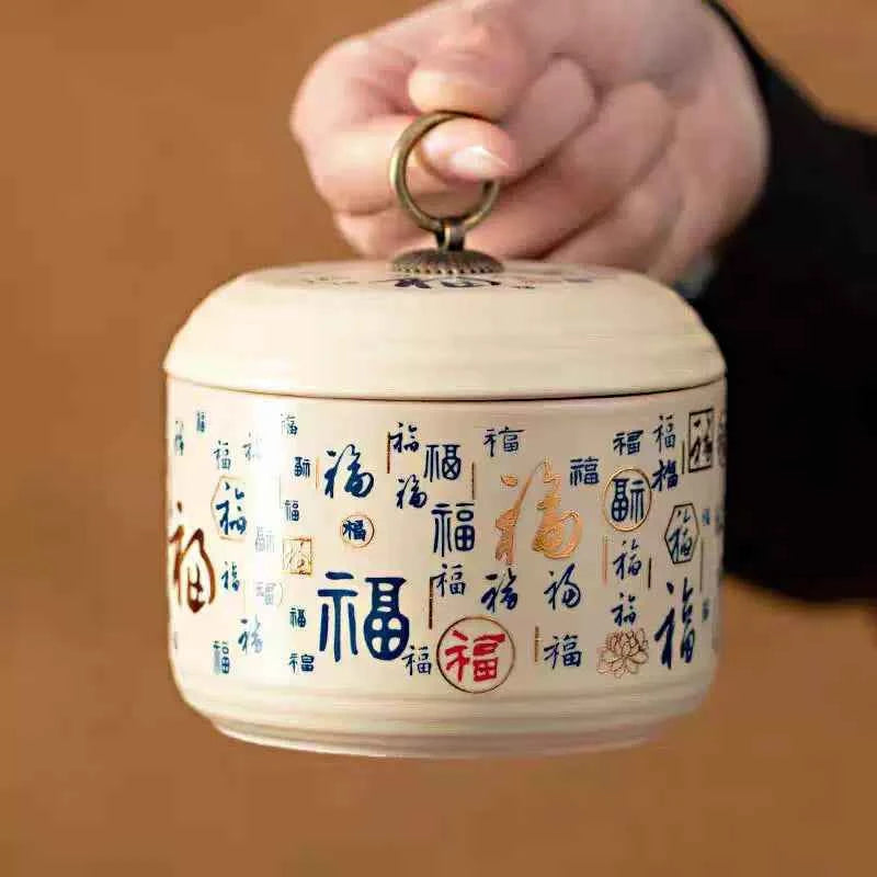Chinese Guochao Mini Baifu Tea Can Ceramic Sealed Jar Red and Green Tea Storage Tea Can Household Boutique Moisture-proof Jar