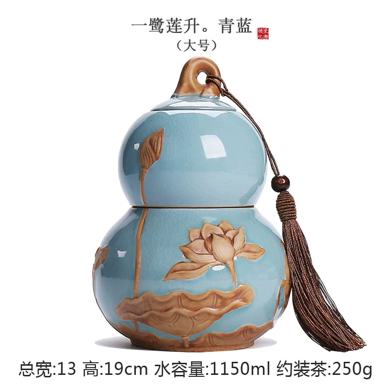 Internet celebrity feng shui porcelain pot gourd ornament ceramic tea can sealed tank tea storage tank small tea can boutique high-end - AuraKin