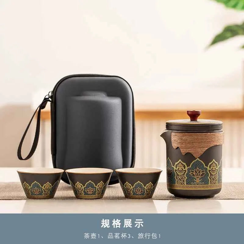 AuraKin travel portable ceramic tea set for outdoor and office tea rituals