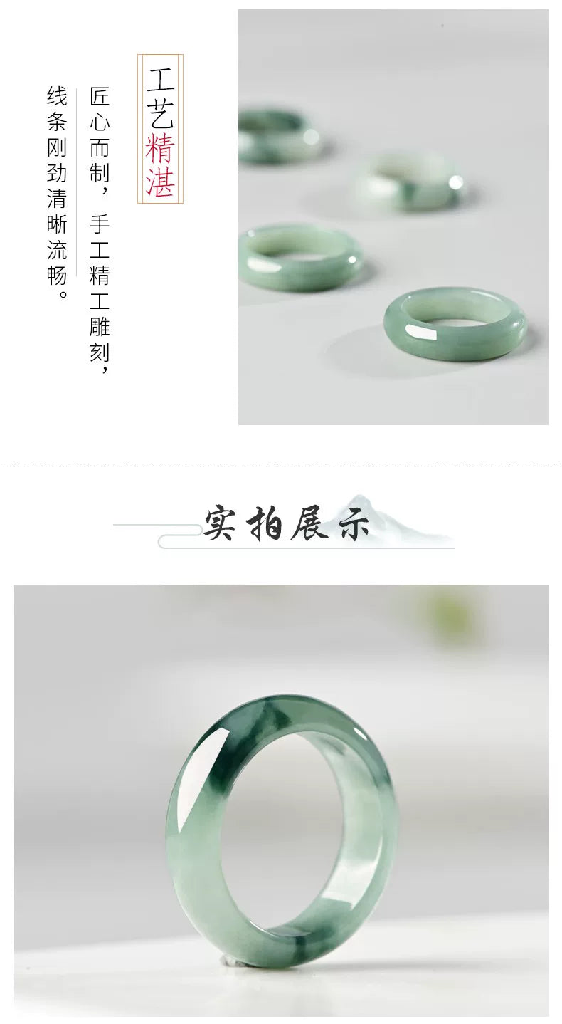 Natural jadeite ring, Myanmar A jade ring, men's and women's flower ring, ice glutinous jadeite ring.